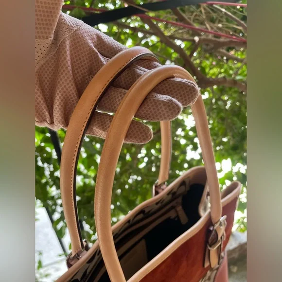 Coach, Y2K 2003 Hampton Leather, Suede, Canvas Satchel Bag, Red - Picture 17 of 17